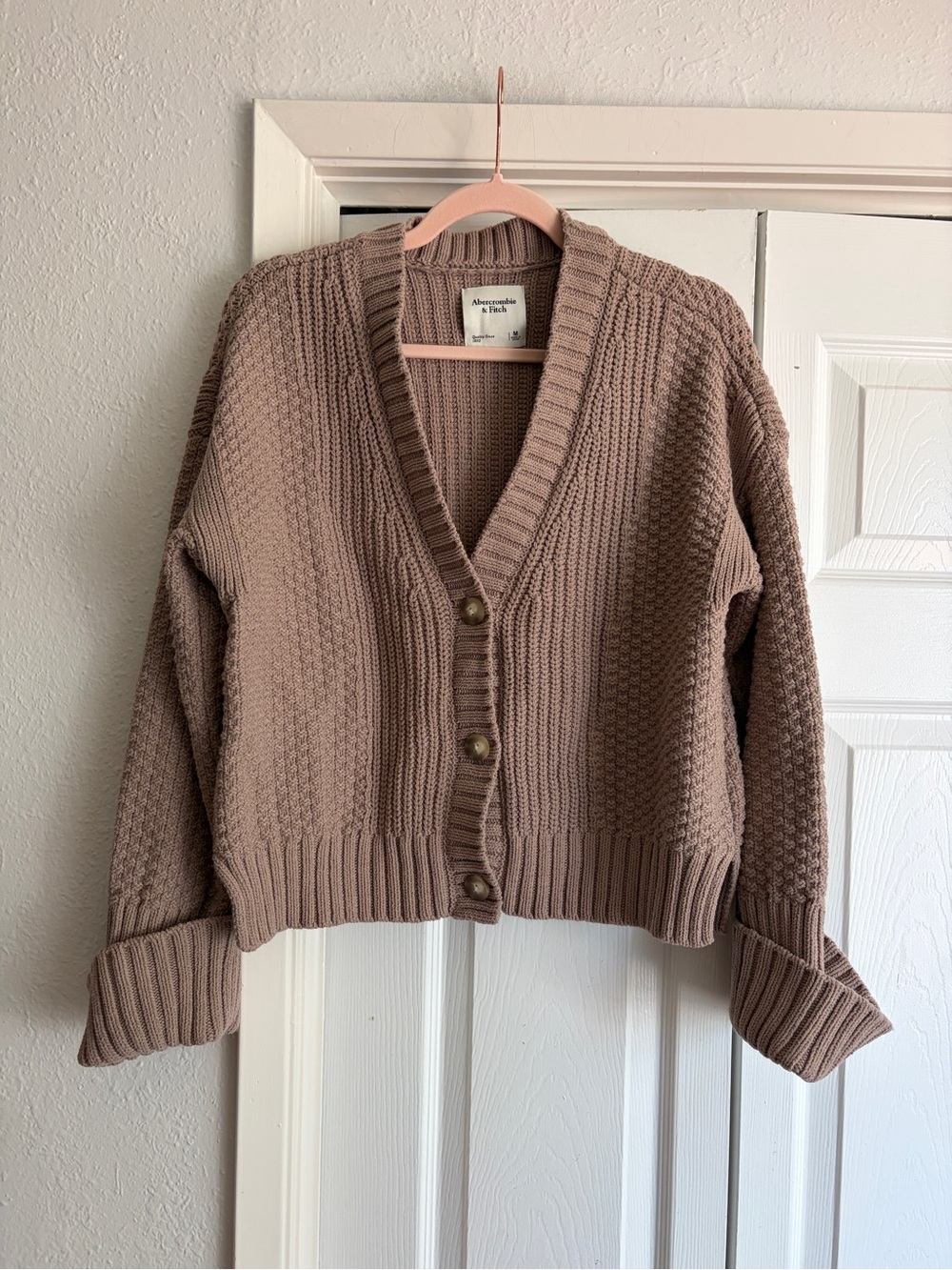 Abercrombie & Fitch Cameron Seed Stitch Cardigan Chunky Roller Cuff Sweater